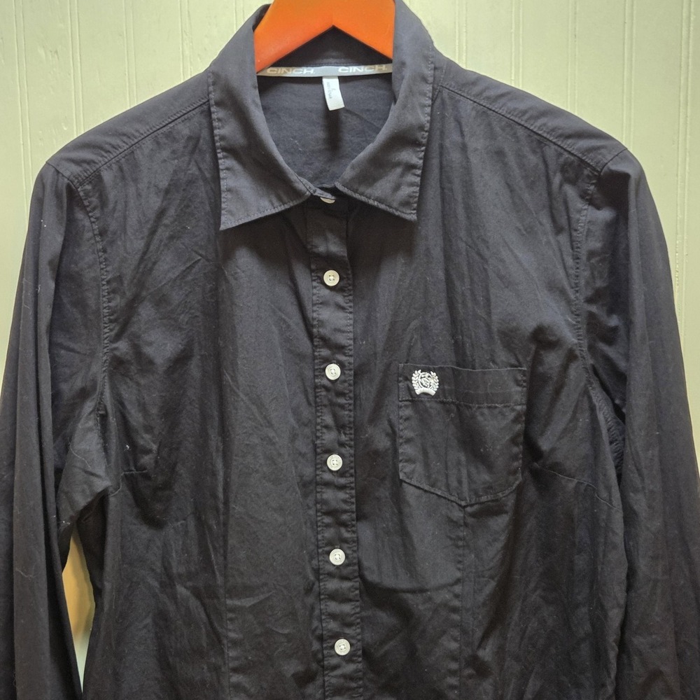 Cinch Shirt Mens XL Black Solid Long Sleeve Button‎ Up Western Cotton Logo